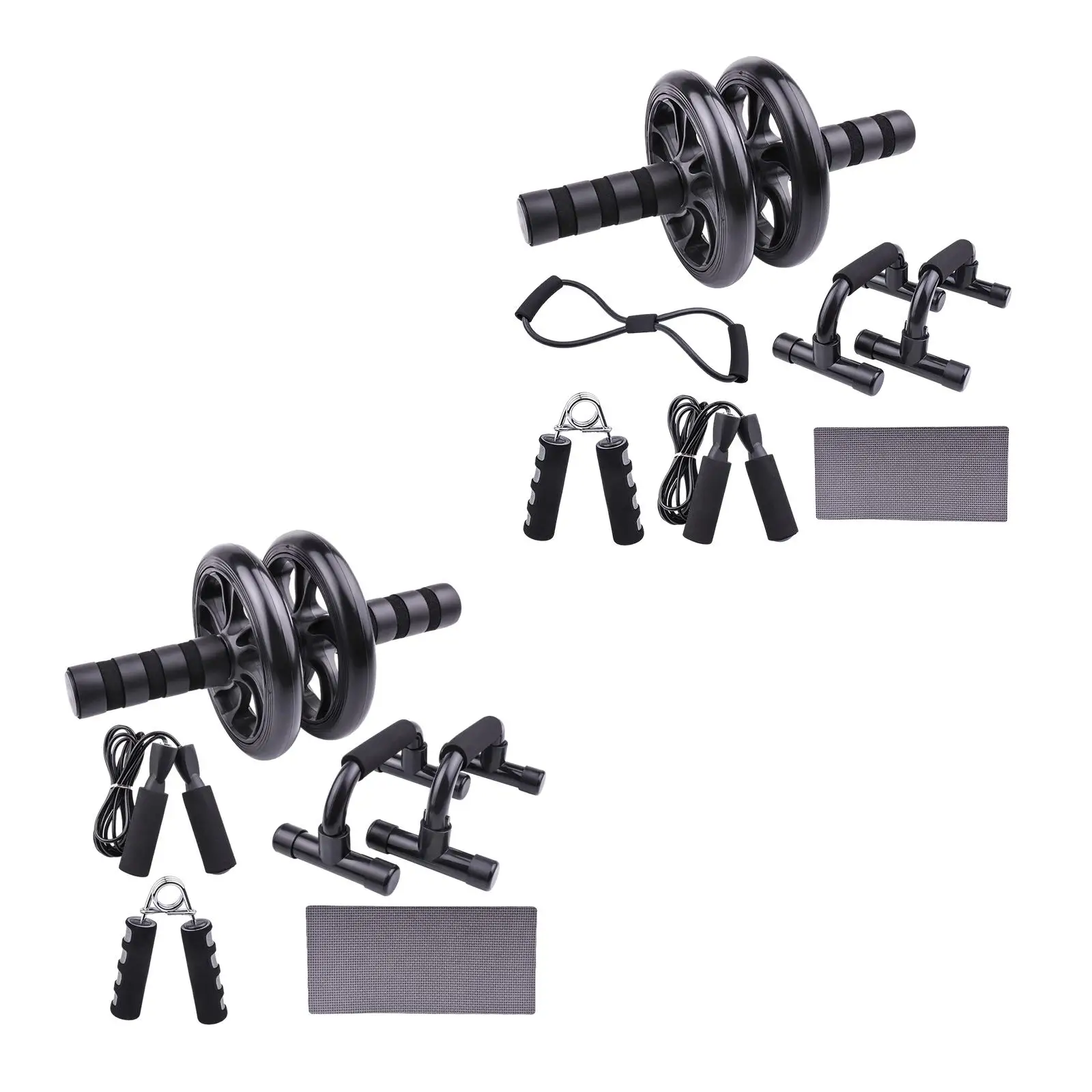 Abdominal Exercise Roller Set with Knee Pad, 2 Push up Bars, Skipping Rope, and Resistance Band, Workout Equipment