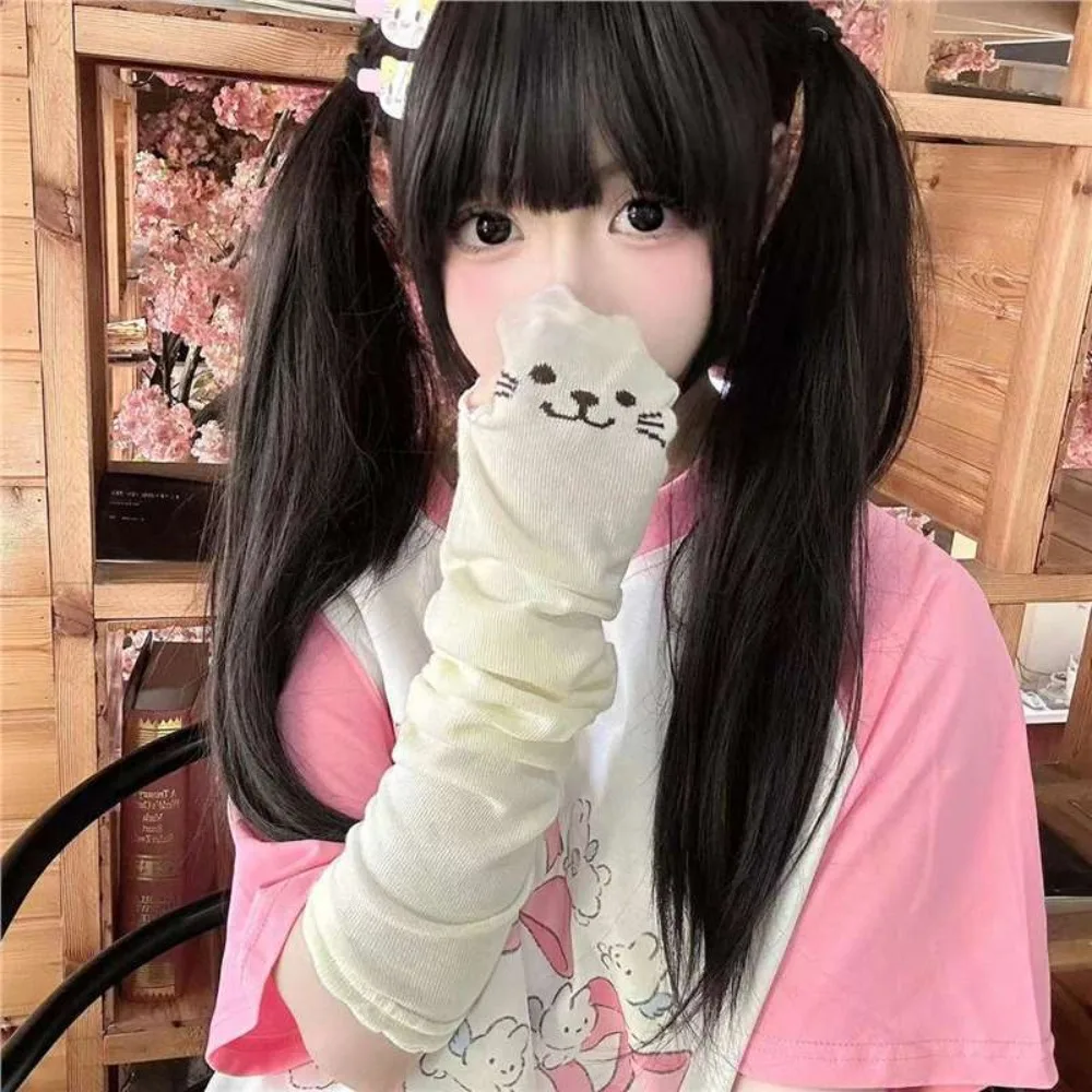 Kawaii أصابع كيتي باو أكمام أذرع تبريد تنفس الأشعة فوق البنفسجية حماية القط مخلب غطاء للذراع رقيقة القطن القط الأكمام الطويلة JK