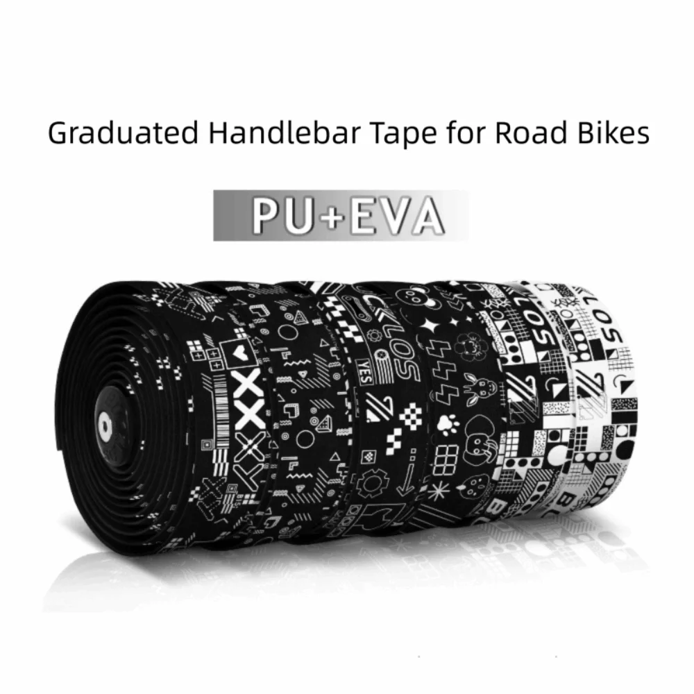 

PU+EVA Bicycle Handlebar Tape Black White Breathable Bike Perforated Belt With 2 Plugs Non-slip Handle Bar Wrap Straps