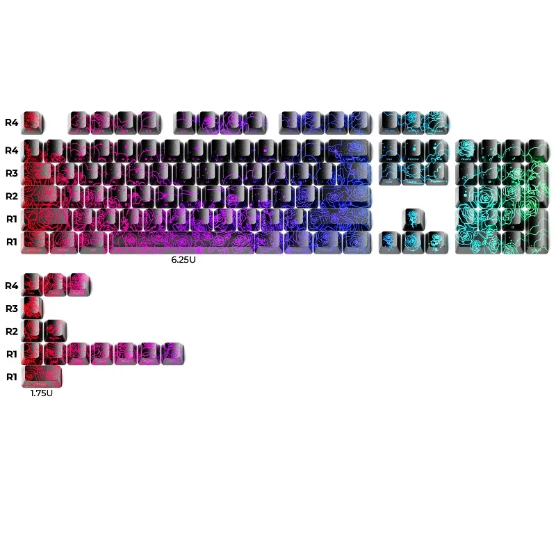 Light-transmitting Rose Theme Keycaps Set Customized Mixed Material OME Profile Keyboard Cap for Mechanical Keyboard Accessories