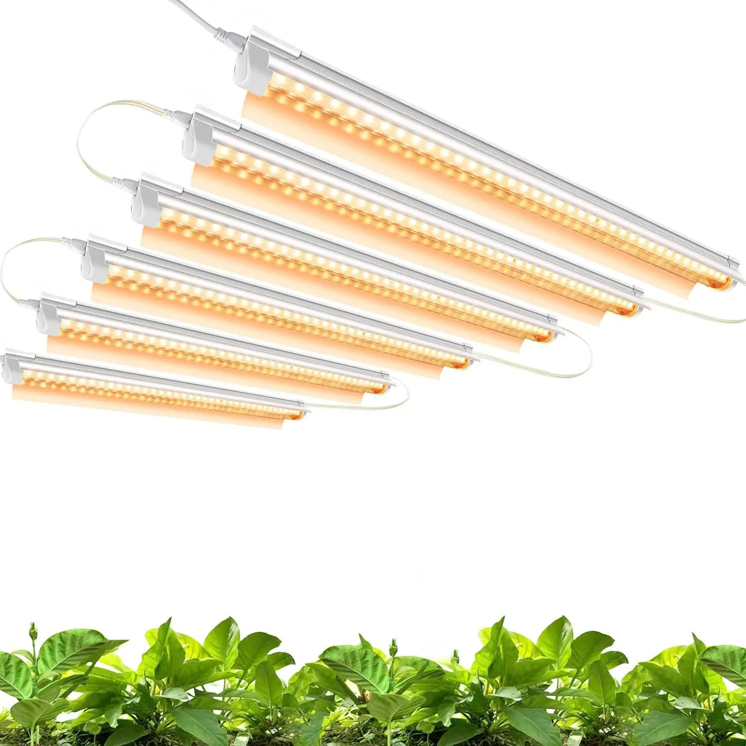 

Full Spectrum T8 LED Grow Lights for Indoor Plants, 2FT 144W High Output Strips with Reflectors, 6-Pack