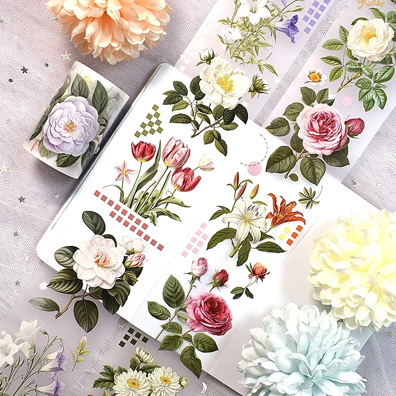 Sunflower Rose Floral Washi Masking Regular/shiny PET Tape Roll 2 Meter