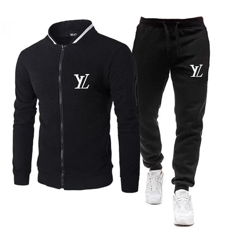 

New Men's Wool sweater zip-up cardigan stand collar long sleeve hoodie and sweatpants High quality leisure fallow jogging suit