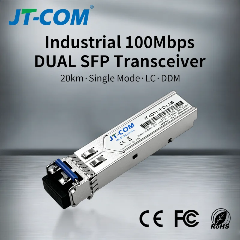 SFP 155Mbps 20km Single Mode LC Dual Fiber Industrial Fiber Optic Transceiver DDM Module CCTV IP Camera Factory Automation PLC