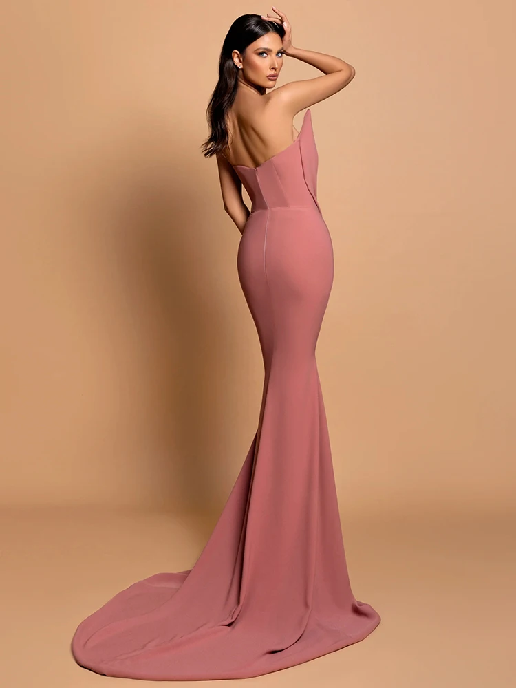 VC Velvet Hollow Out Diamond Crystal Applique Pleat Rhinestone Trumpet V-neck Long Mermaid Cocktail Party Evening Dress