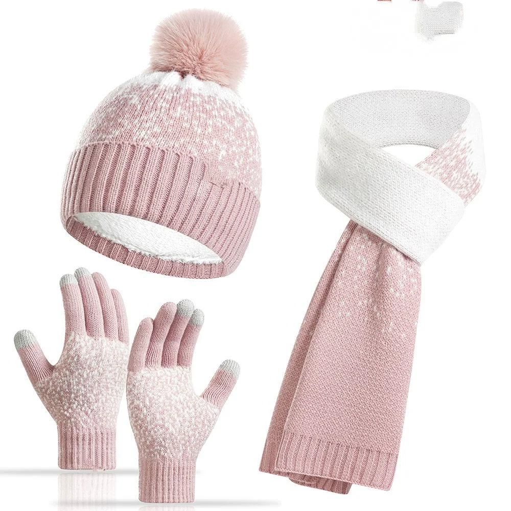 Winter Fleece Beanies Knitted Woolen Hat Warm Cap Scarf Gloves Set for Women Men Outdoor Ear Protection Windproof 3PCS Headwear