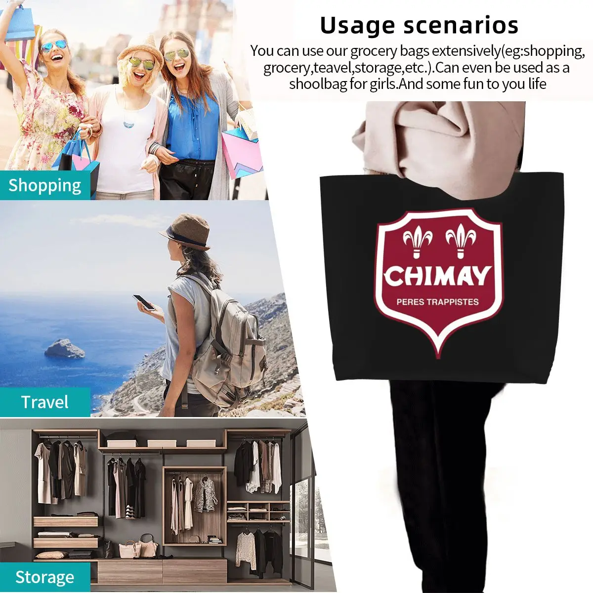 Chimay Shopping Tote Bag Canvas Large Capacity Shoulder Bags Shopper Grocery Handbag for Women - view 5