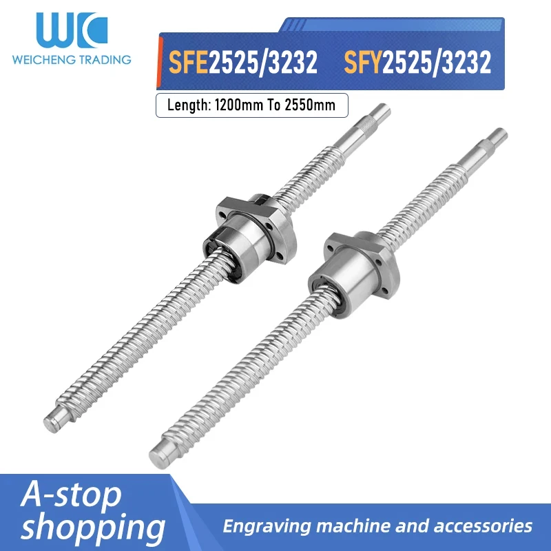1PC SFE/SFY-2525/3232 Diameter 25/32MM 1200-2550mm+Single High-Speed Ball Nut SFE/SFY+ End Machined