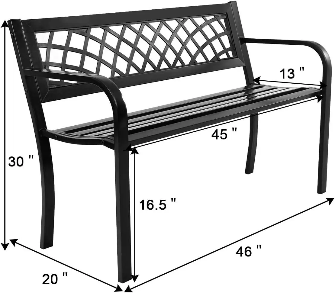 Banco de parque con marco de acero y respaldo de PVC, asiento grande para 2-3 personas, silla de muebles de Patio para Patio, balcón, porche