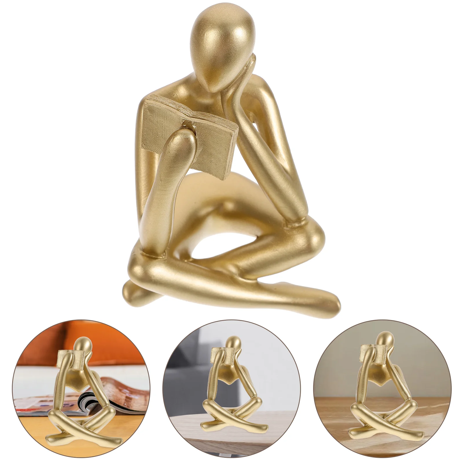 Abstract Figure Statue Decoration Reading Man Reader Geometry Decors Figurines Resin Room Study