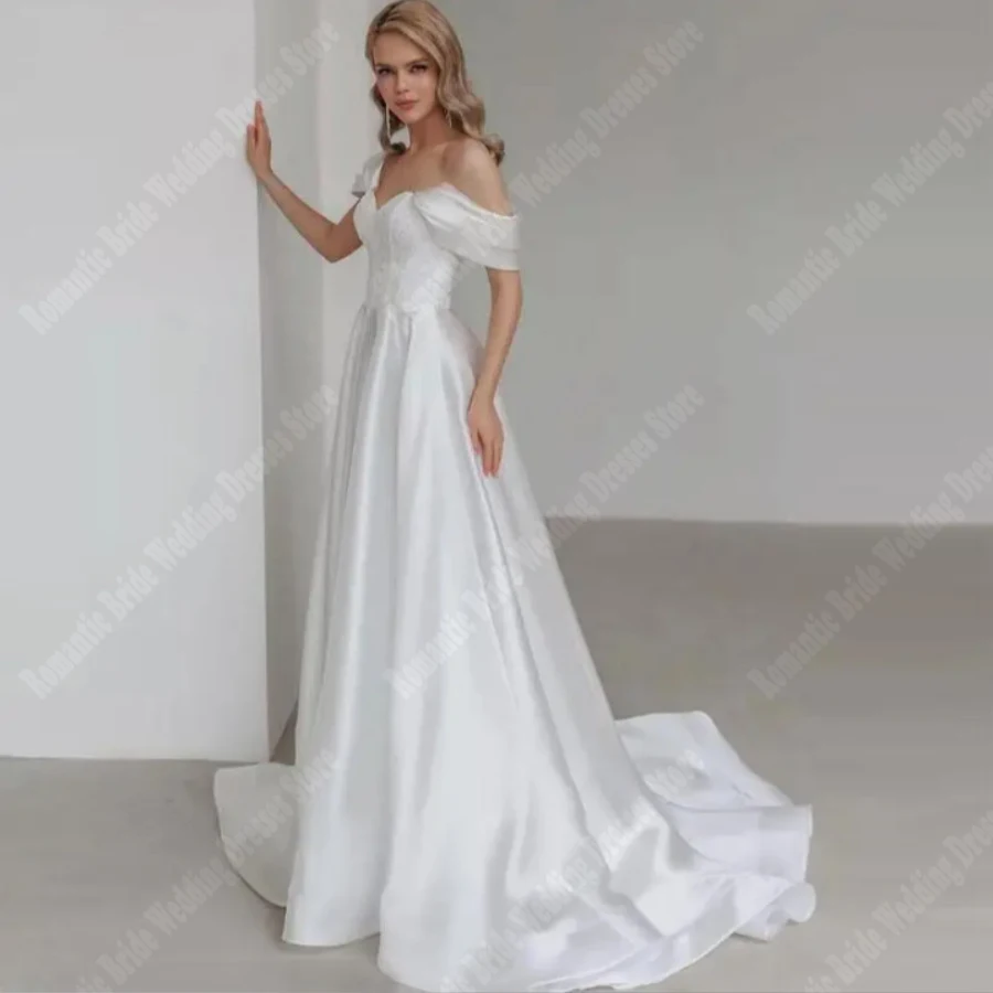 

Elegant Shining Satin Wedding Dresses 2024 Newest Fascinating A-Line Off The Shoulder Robes Sweetheart Collar Vestidos De Novia