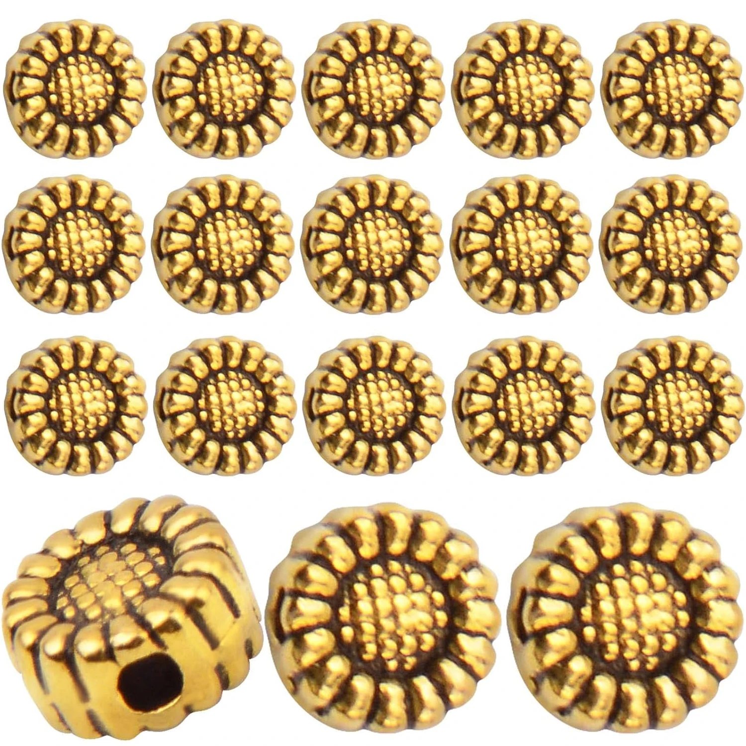 

100pcs Sunflower Spacer Beads Tibetan Alloy Round Flower Shape Beads Loose Charm Beads for DIY Bracelet Necklace Jewelry