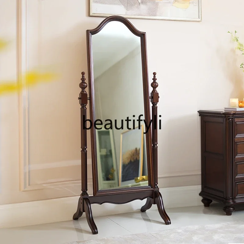 American full-length mirror solid wood classic retro full-length mirror luxury advanced