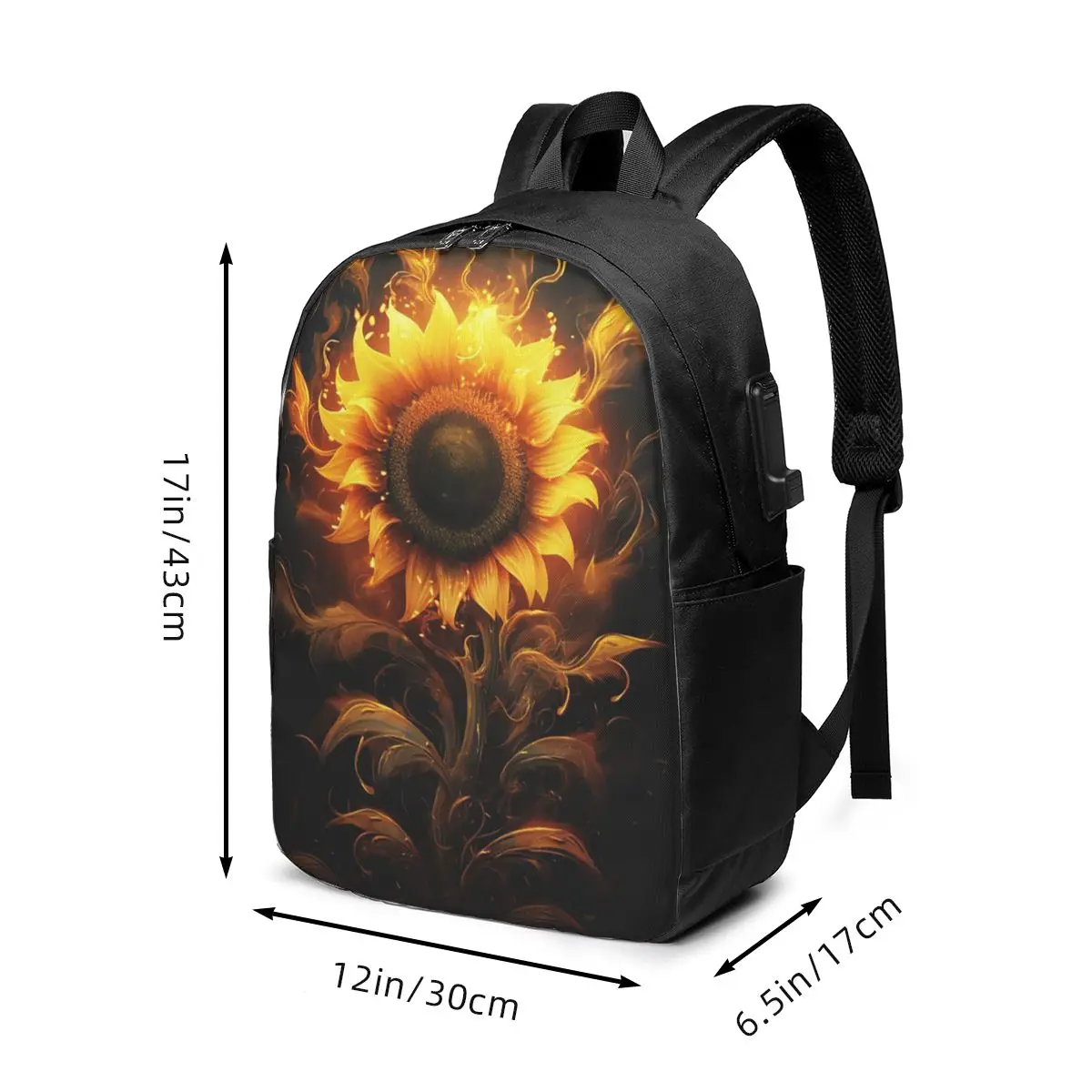 Yellow Sunflower In Dark Design Backpack Travel Notebook Bag Computer College Student School Bag Laptop Shoulder Bags Men Women