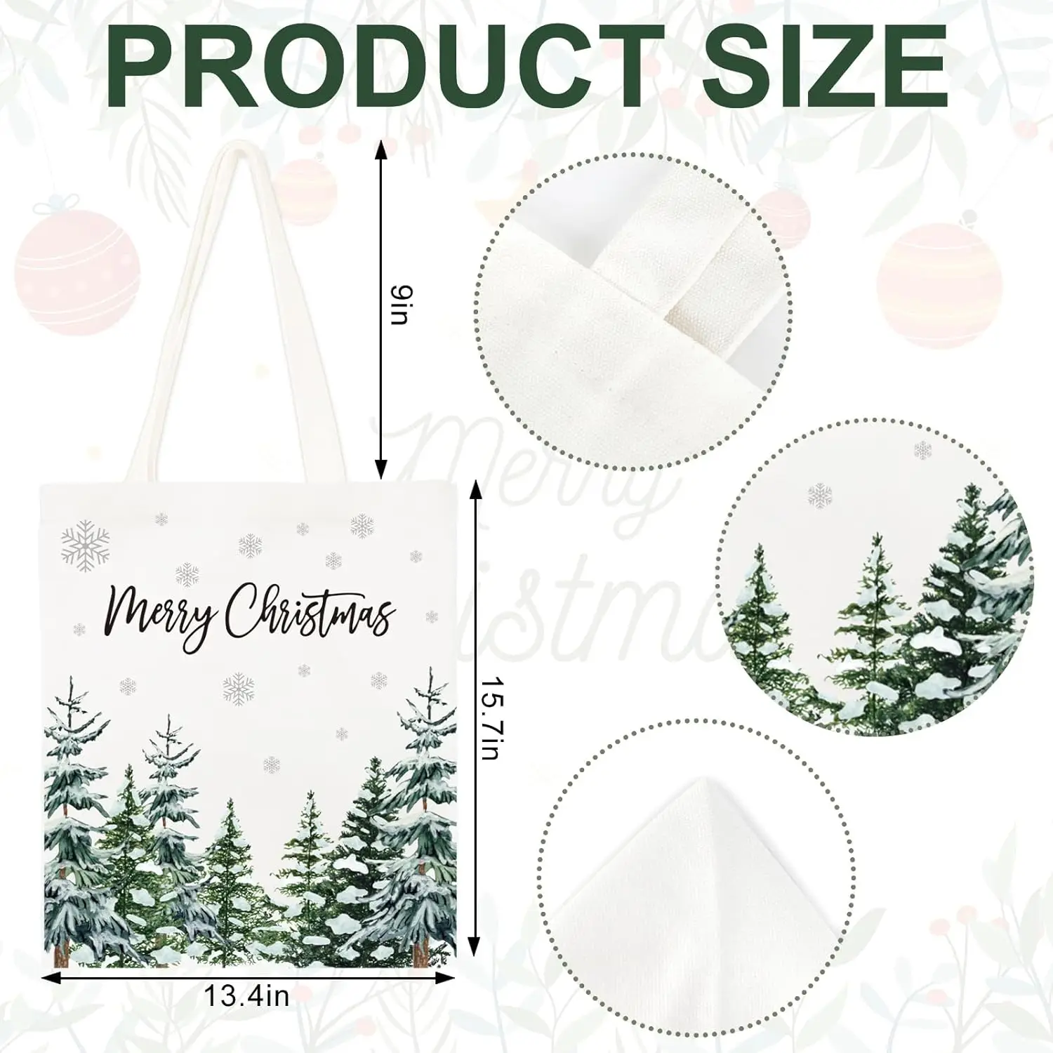 Christmas Canvas Tote Bags Watercolor Tree Snowflake Grocery Shopping Bag Christmas Winter Reusable Gift Goodie Bag for Gifts