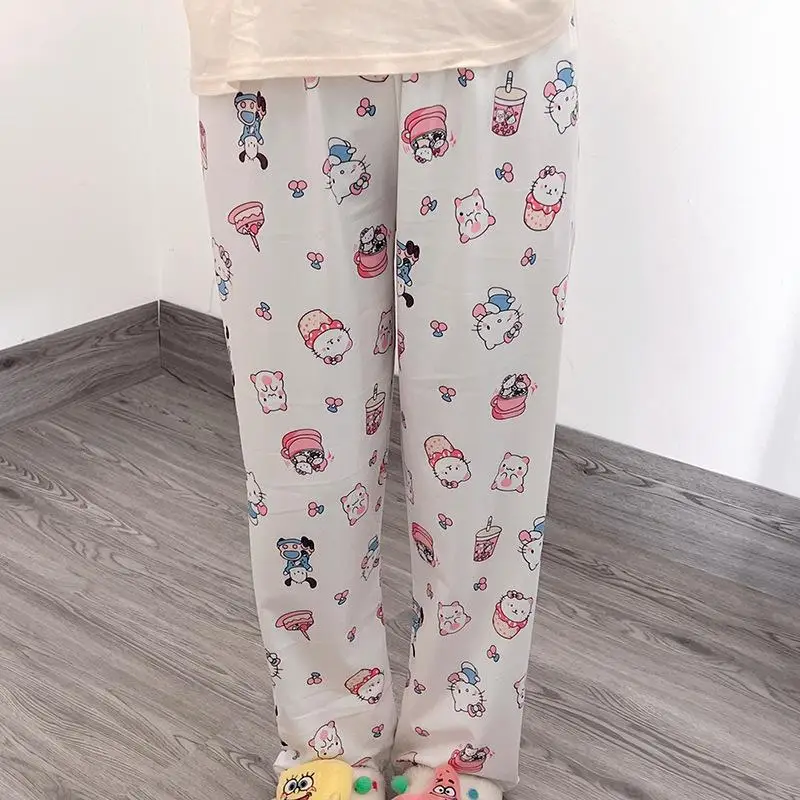 Anime Kawaii Sanrios Hellokittys Pajama Pants Spring Autumn Ins Style Student Home Loose Casual Pants Summer Wear Outside