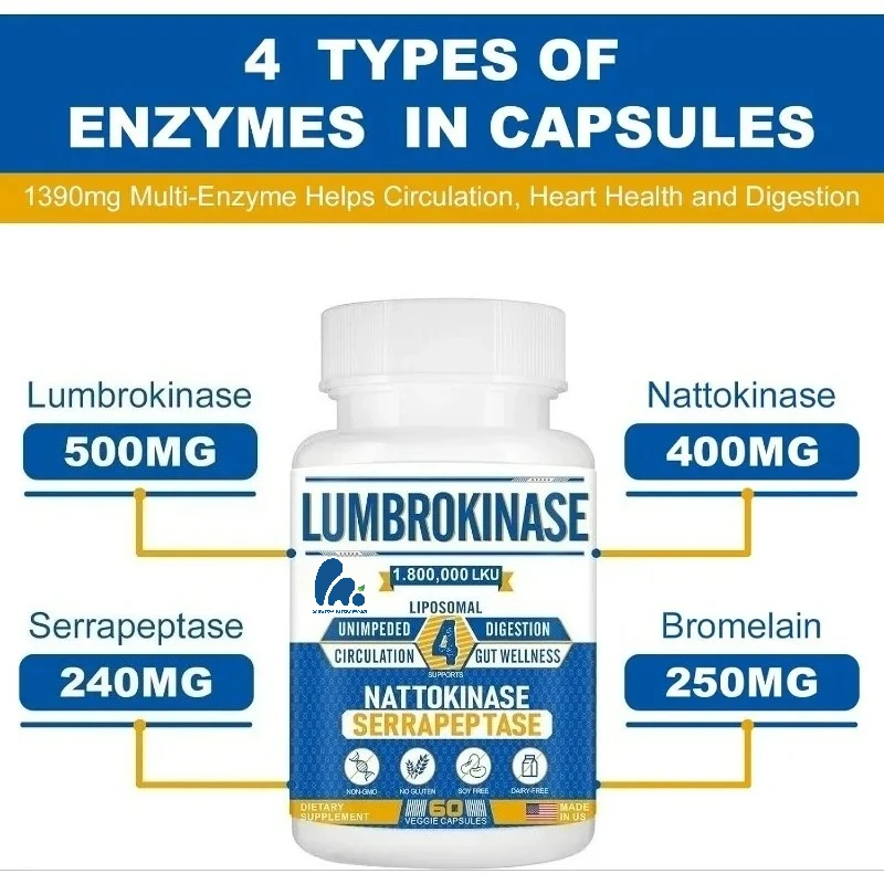 Liposomal Earthworm Kinase Nattokinase Serine Protease Complex For Overall And Digestive Support, 60 Capsules