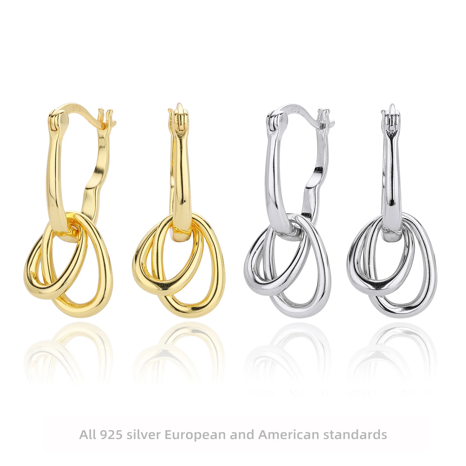 Withered S925 Sterling Silver Fashionable Interlocking Ring Earrings Accessories For Women