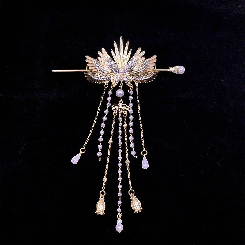 

Wing pearl tassel hairpin, high-end coiled hairpin, new Chinese-style cheongsam hairpin, ancient-style hair accessory