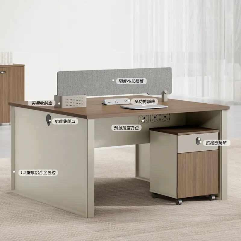 Office Desk 4 Person Workstation with Privacy Screen Simple Staff Computer Table Combo for Open Plan Workspace