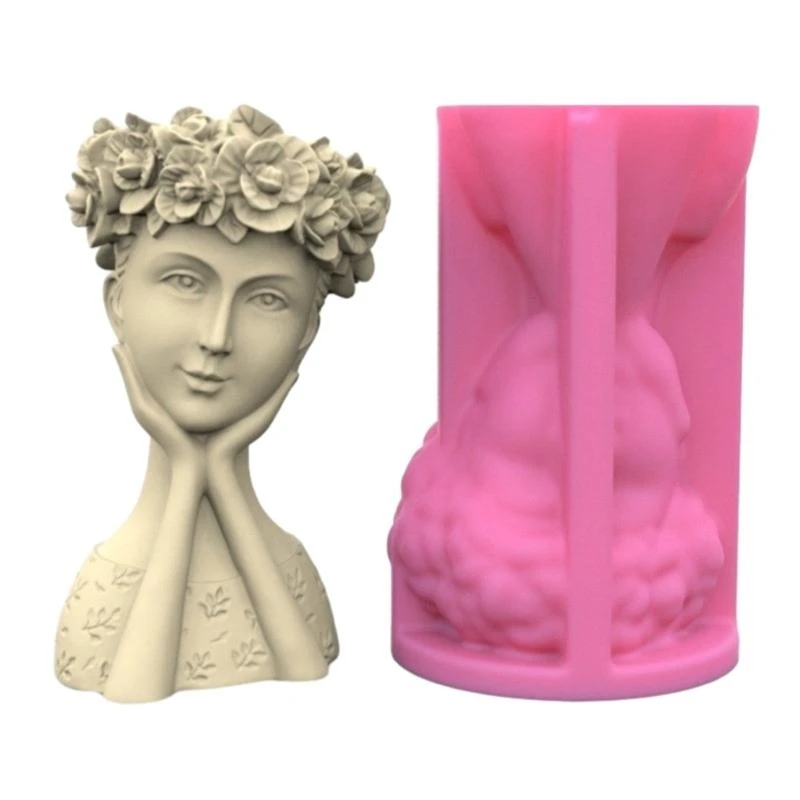 

652F Silicone Mold Flower Wreath Girl Flower Pots Molds Planter Vase Exploy Casting Mould Home Decorations Crafts