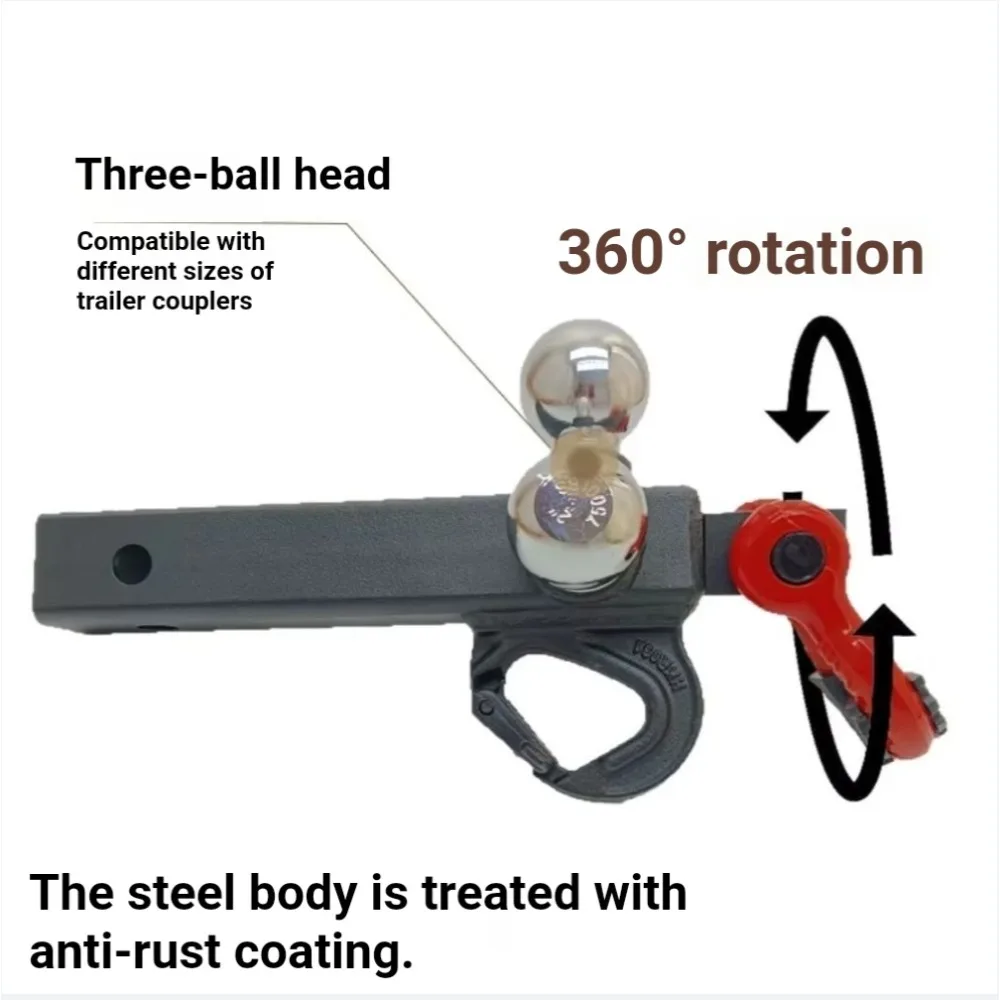 360° Rotatable Triple Ball Trailer Hitch, Tow Shackle Receiver, Offroad Towing Hook for Truck SUV Modification