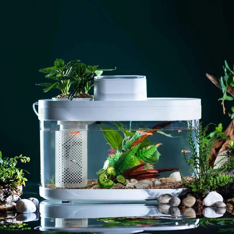 Smart Fish Tank For Xiaomi Mijia MiHome App Amphibious Eco Aquarium Pro WiFi Box C180 Auto Feeder RGB Lighting Works Fishtank