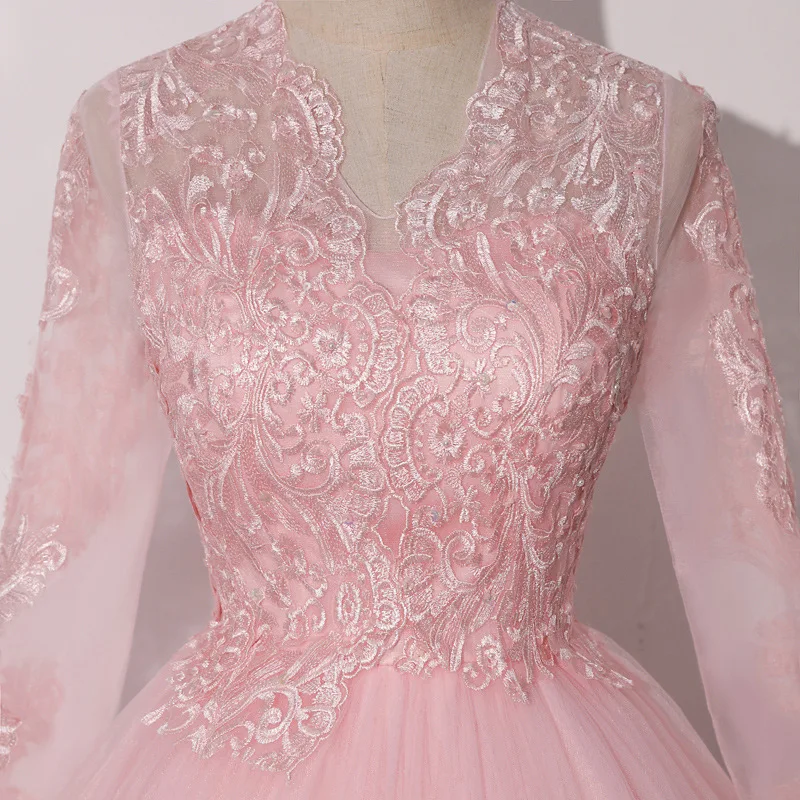 Robe de soirée longue en dentelle brodée rose pour femmes, col en v, manches longues, mode amincissante, élégante, spectacle sur scène, nouvelle collection 2026