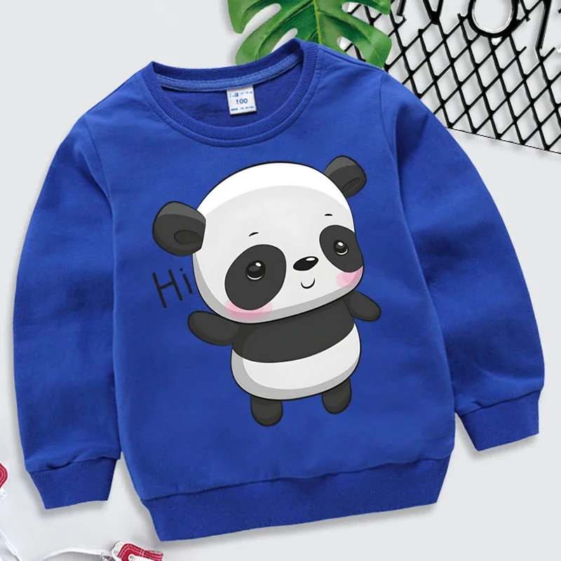 Hi Panda Printed Children Sweatshirt Fashion Kids Cartoon Clothes Cute Panda Long Sleeve Pullover Autumn Girl Boy Panda Hoodie