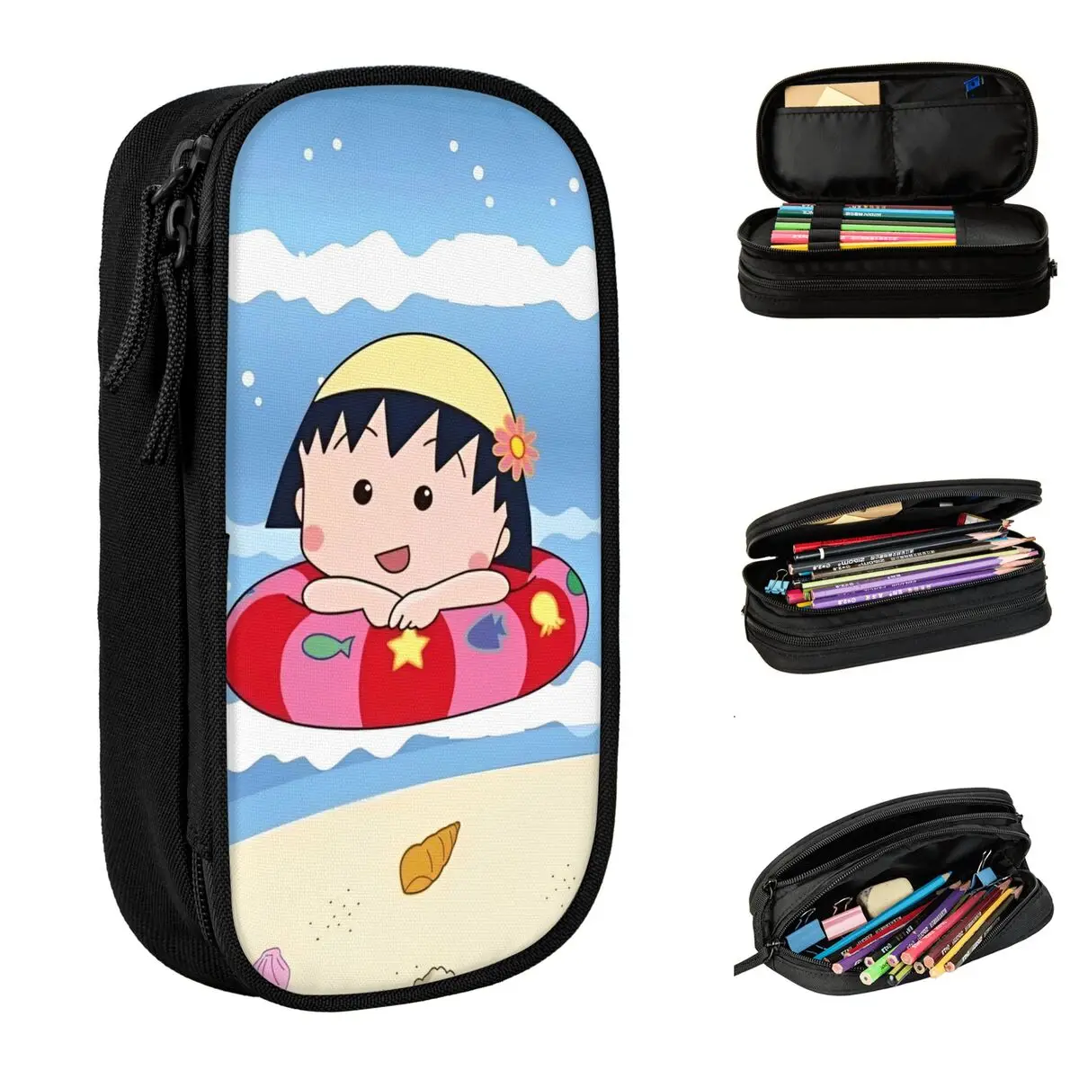 Japanese Cartoon Chibi Maruko-Chans Pencil Cases Pencilcases Pen Box Kids Large Storage Bags Students School Zipper Stationery