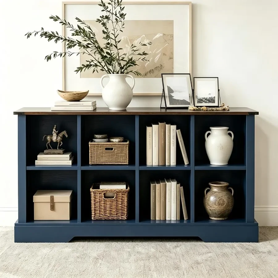 8 Cube Storage Organizer, 2-Tier Book Shelf with LED Lights, Farmhouse Wood Display Bookcase Cabinet for Living Room, Bedroom, view 2