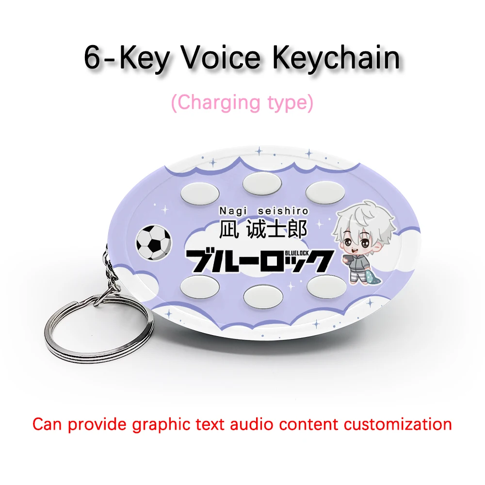 Creative Voice Keyring For Anime Blue Lock Nagi Seishiro 6-Key Audio / Picture Customization Rechargeable Keychain Pendant Gift