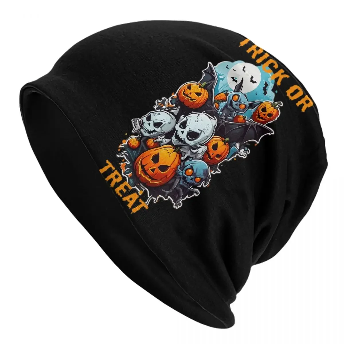 A Halloween Trio Of Bats Winter Beanie Skullies Pumpkins And Spookiness Skullies Caps Women Men Head Wrap Bonnet Knitting Hats