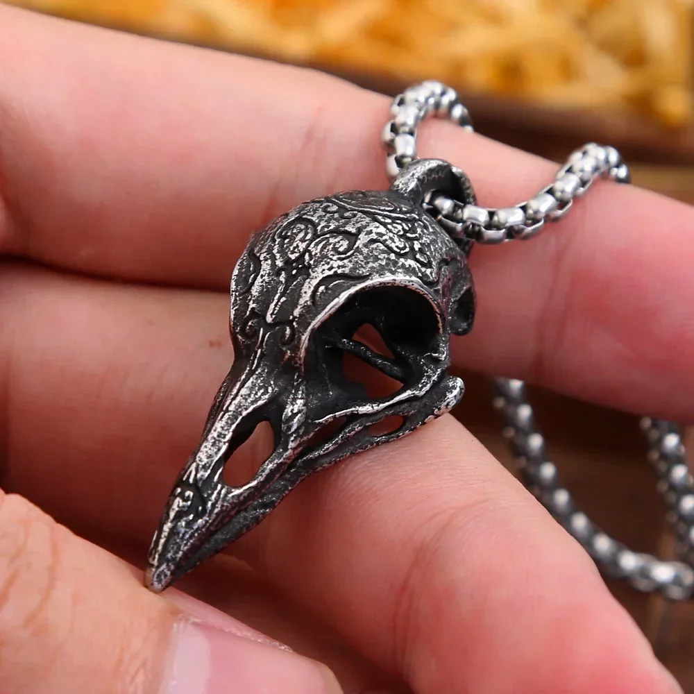 Punk Fashion Nordic Crow Pendant For Men Stainless Steel Vintage Raven Skull Necklace Viking Amulet Jewelry Gift Dropshipping