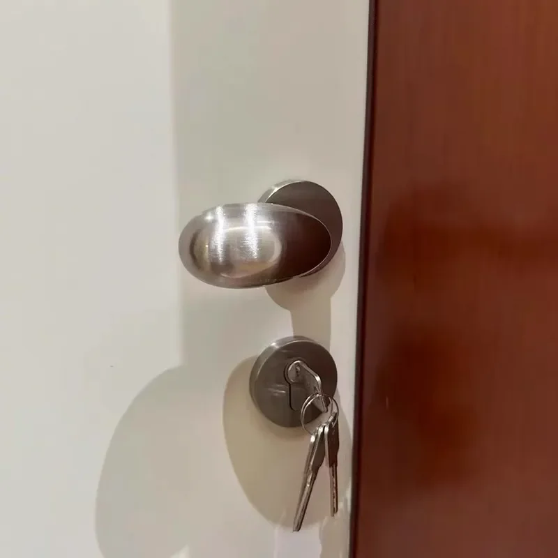Modern Brushed Stainless Steel Door Handle Silent Indoor Room Lock Simple French Style Spherical Knob for Bedroom Bathroom