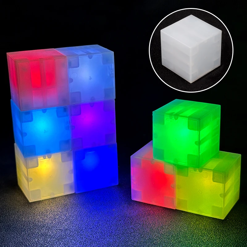 2.5cm Magnetic Glowing Building Block Lights, Multi-Colored Building Block Lights, Stackable Assembly Party Toys, Decorative Building Block Lights, Thanksgiving, Halloween, Christmas, Birthday Gifts