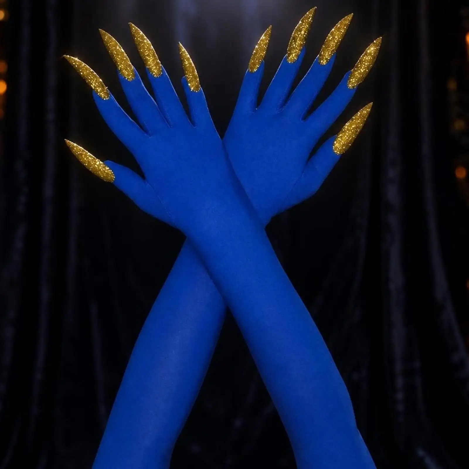 Glittering Claw Gloves with Extended Sleeves for Halloween Cosplay Stage Performance and Mystical Fantasy Themed Party