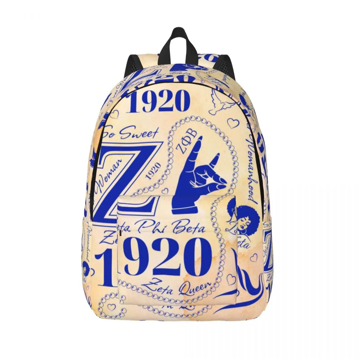 Custom Zeta Phi Beta Hand Canvas Backpack for Men Women Waterproof School College Bag Print Bookbag