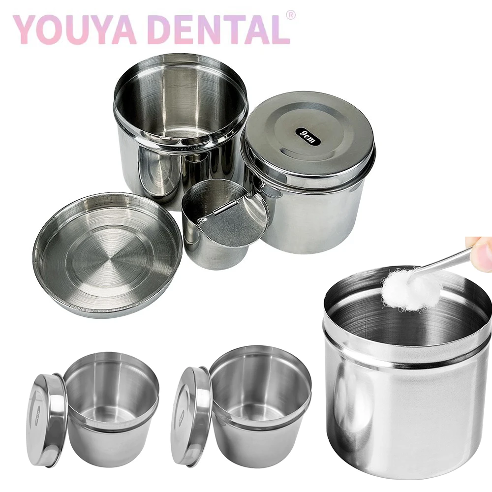 Dental Stainless Steel Cotton Tank 8/9/10/12cm Medical Gauze Cotton Ball Tank Alcohol Disinfection Container Box Surgery Supplie