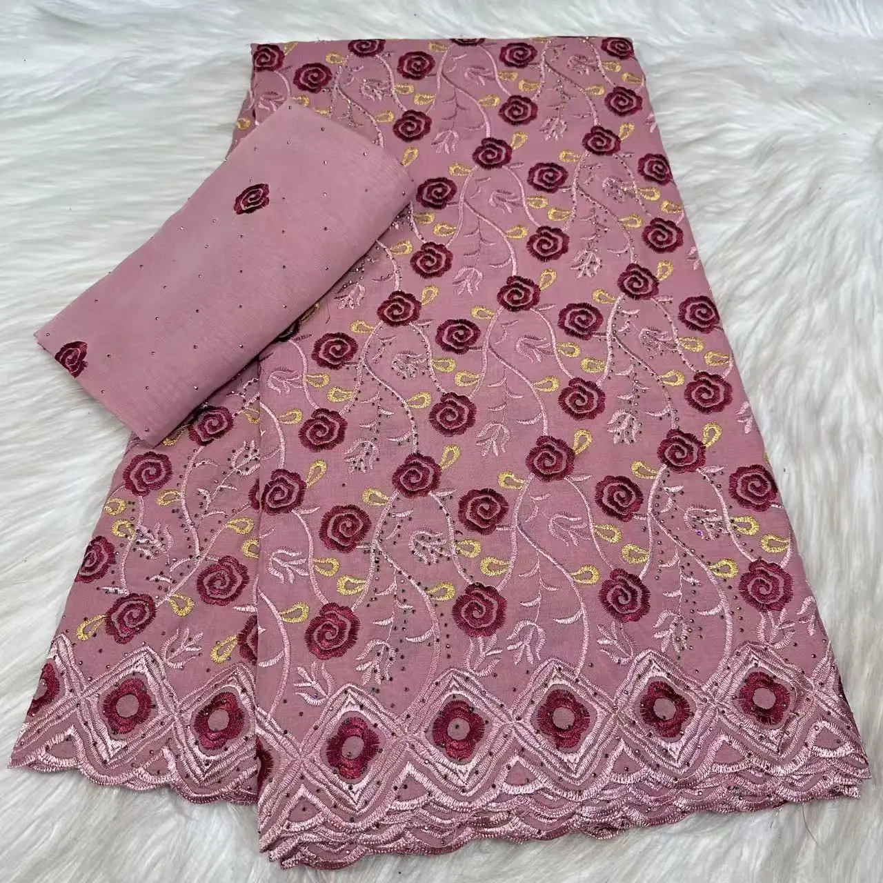 

5+2 ярда высококачественного розового кружевного полотна Voile с камнями, африканский, французский, нигерийский, швейцарский, для женских вечерних платьев, для шитья, LYC2611