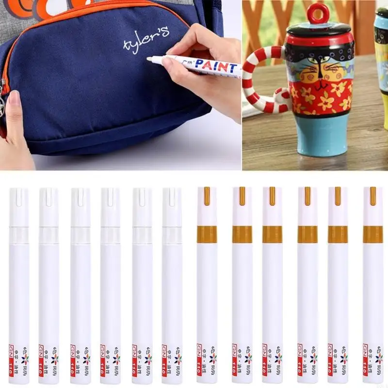 

6 Pcs White Paint Pen Gold Permanent Markers Waterproof Paint Marker Quick-Drying Glass Pen for Rock Plastic Metal