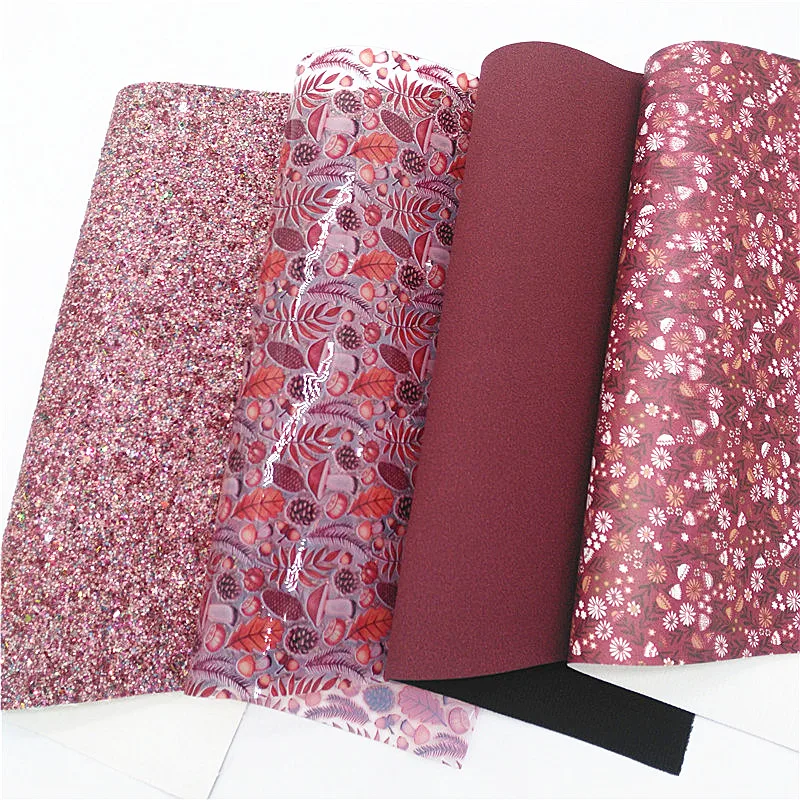 Wine Chunky Glitter Leather Sheets Autumn Flowers Fruits Custom Faux Leather Suede leather JELLY leather DIY 21x29CM Q1366