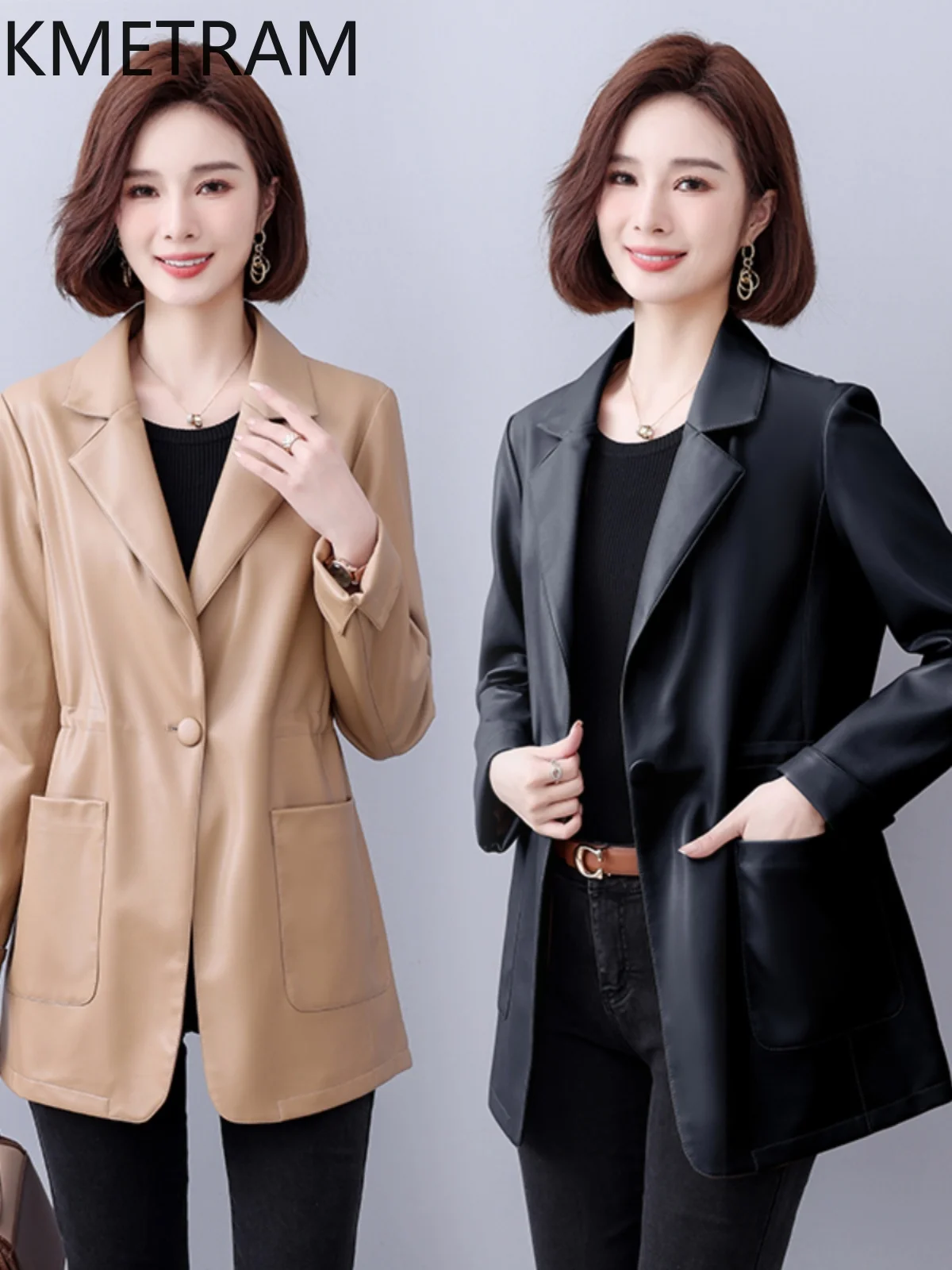 KMETRAM Real Sheepskin Leather Womens Jacket High Quality Autumn Women's Clothing Mid Length Coats Korean Suit Chamarra Mujer