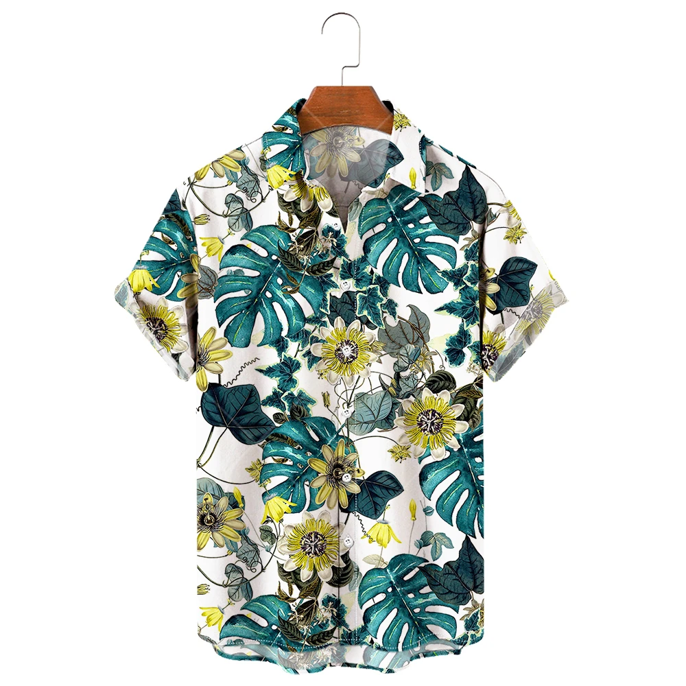 Men's Hawaiian Shirt, 3D Sunflower Print T-Shirt, Floral Single Row Button Shirt, Lapel, Large 5XL, Casual Style, Men's Beach To