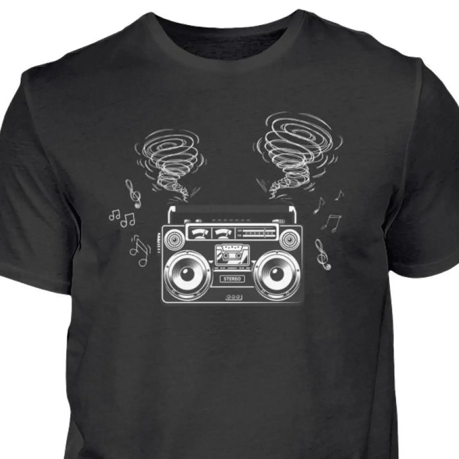 Camiseta Vintage Años 80 y 90 con Diseño de Boombox/Ghettoblaster, Estilo Retro, para Amantes de la Música, Unisex, Suave, Lavado Vintage