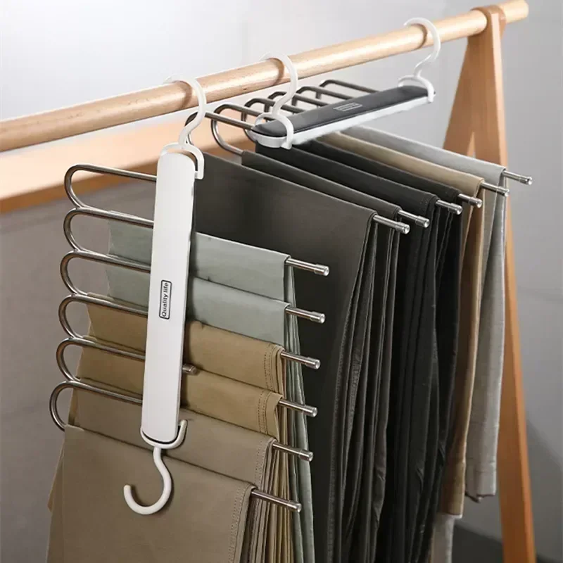 

Hanger Rack Steel Stainless Adjustable Pants Home Clothes Shelf Multi-functional in Trousers 6 1 Wardrobe Clip Organizer