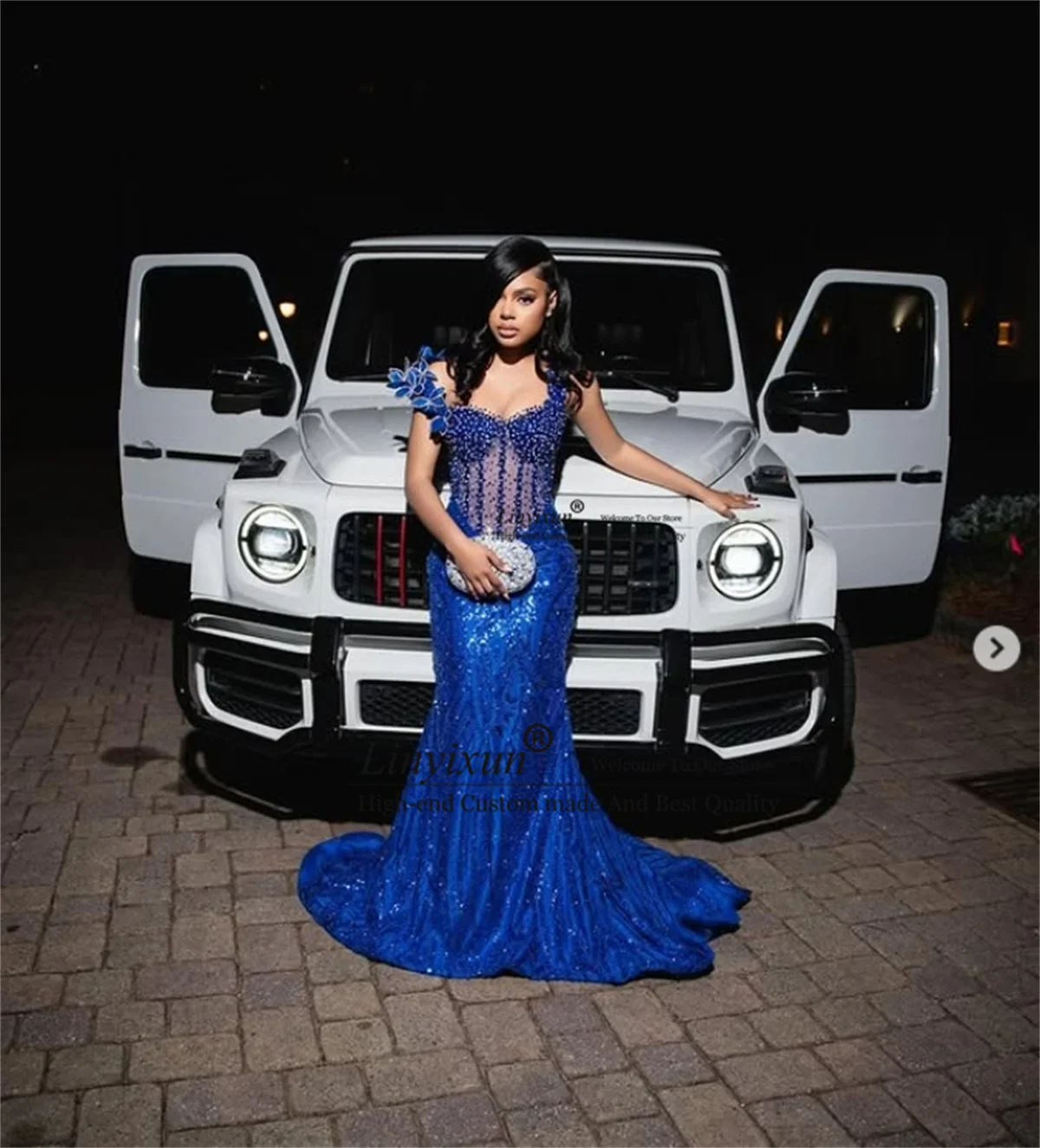 

African Beaded Rhinestones Prom Dresses With 3D Floars Evening Party Gowns Customized Aso ebi Wedding Party robes de soirée