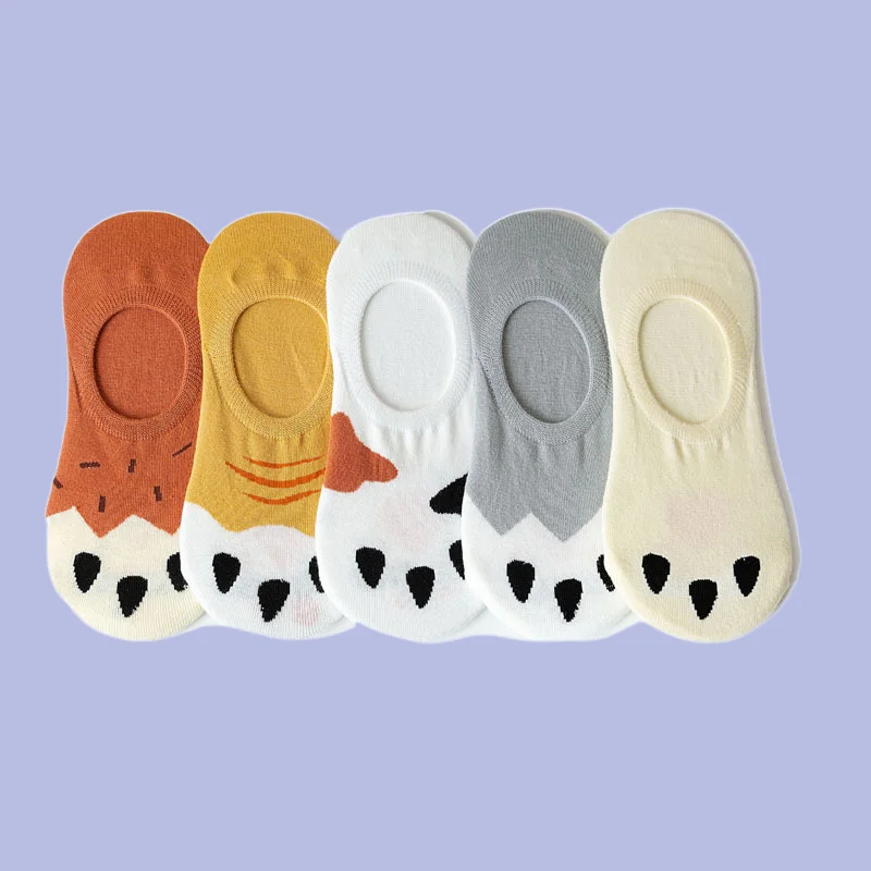 

5/10 Pairs Cartoon Cat Claw Socks Shallow Mouth Invisible Socks Spring and Summer New Socks Heel Dotted Invisible Socks