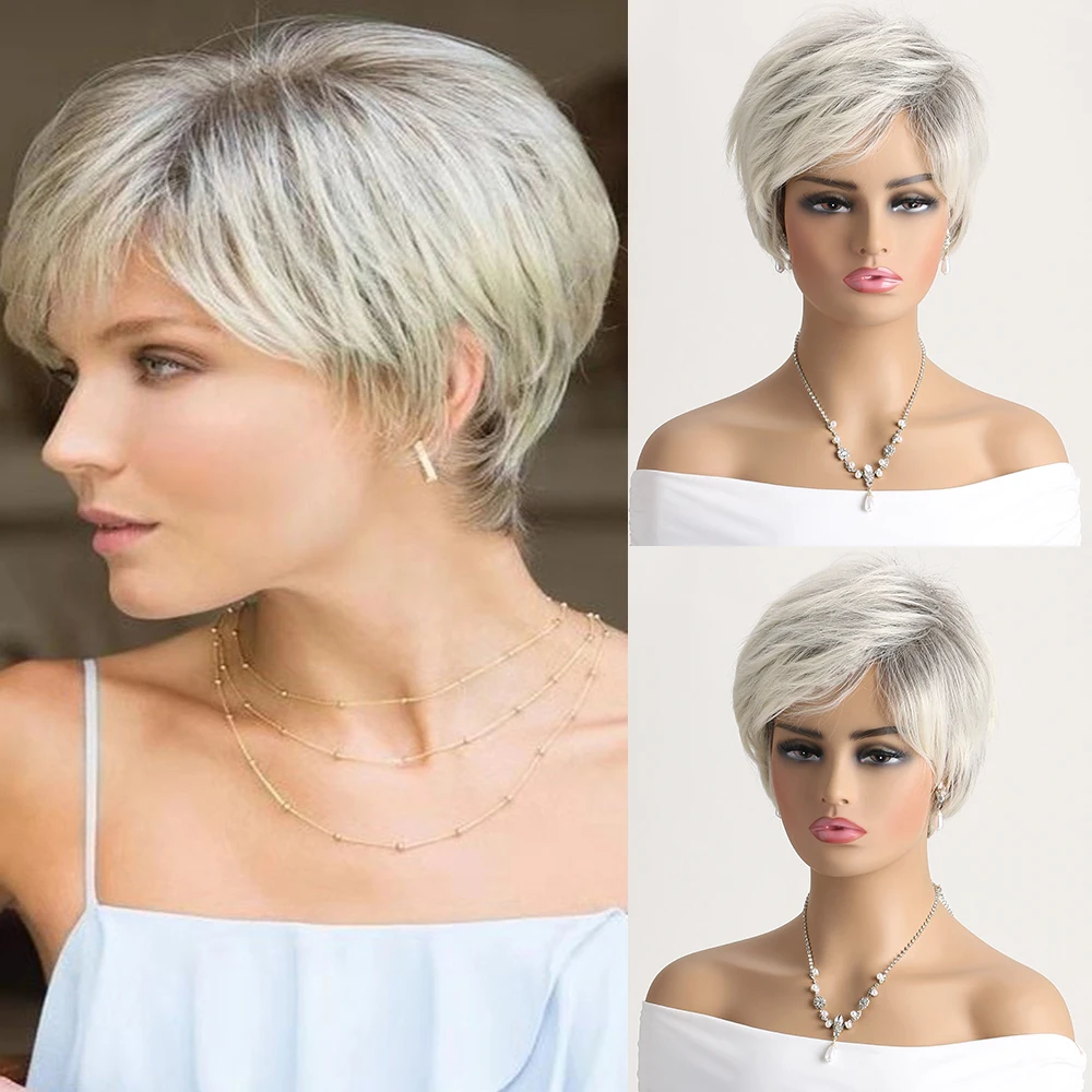 

10 inches Mixed Blonde Natural Wigs for Women Short curly Synthetic Wig Daily Party Heat Resistant Hair