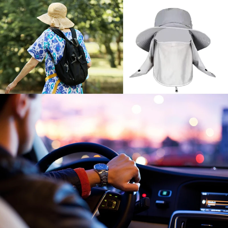 

Men Summer Sun Hat UV Protection Removable Wide Brim Outdoor Fishing Hiking Hat Anti‑UV Sun Visor Cap for Camping Travel Beach